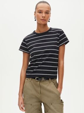J.Crew  Boyfriend jersey classic-fit T-shirt in stripe Dahlia Stripe Black Ivo M